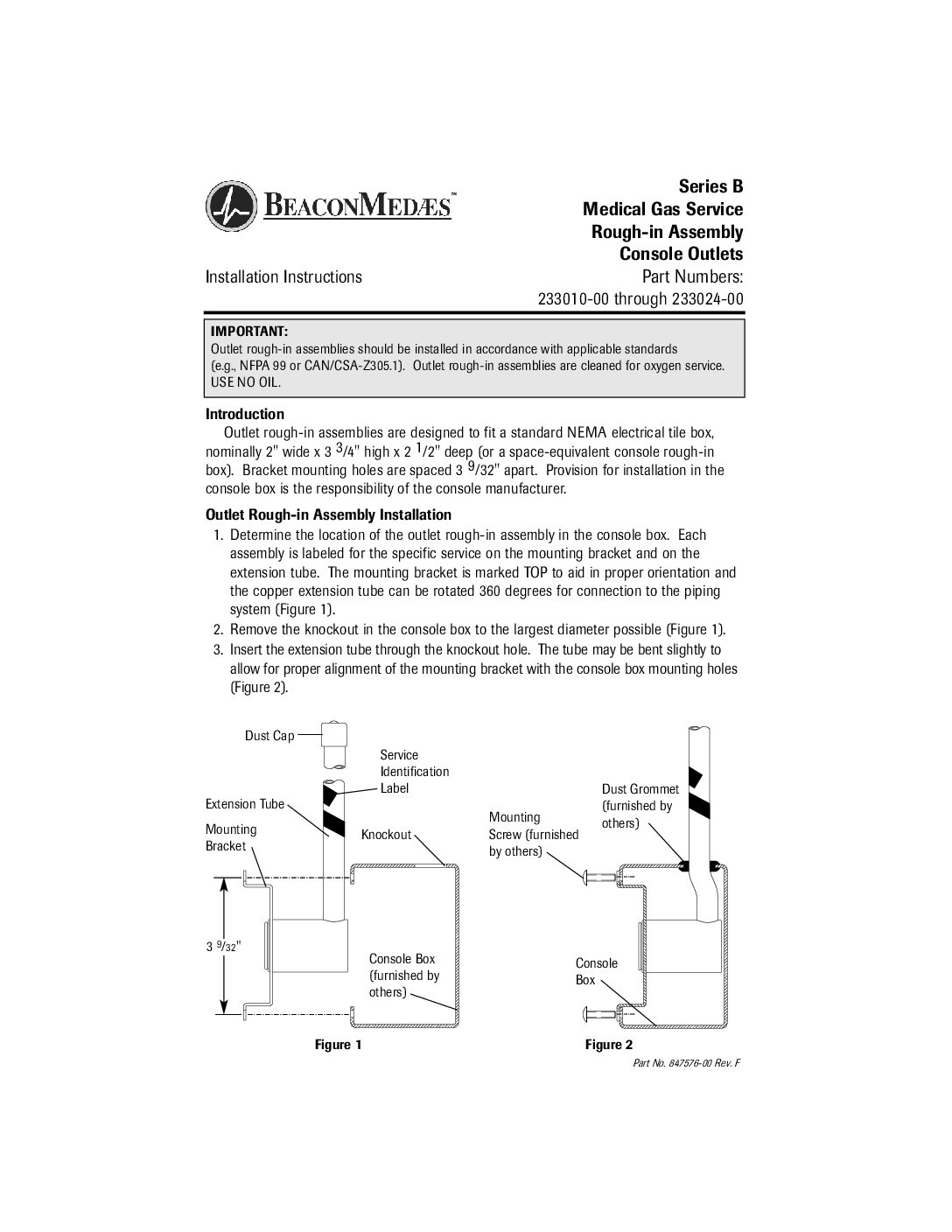 84757600.F00 (MAN03-011) Series B Console Rough-In