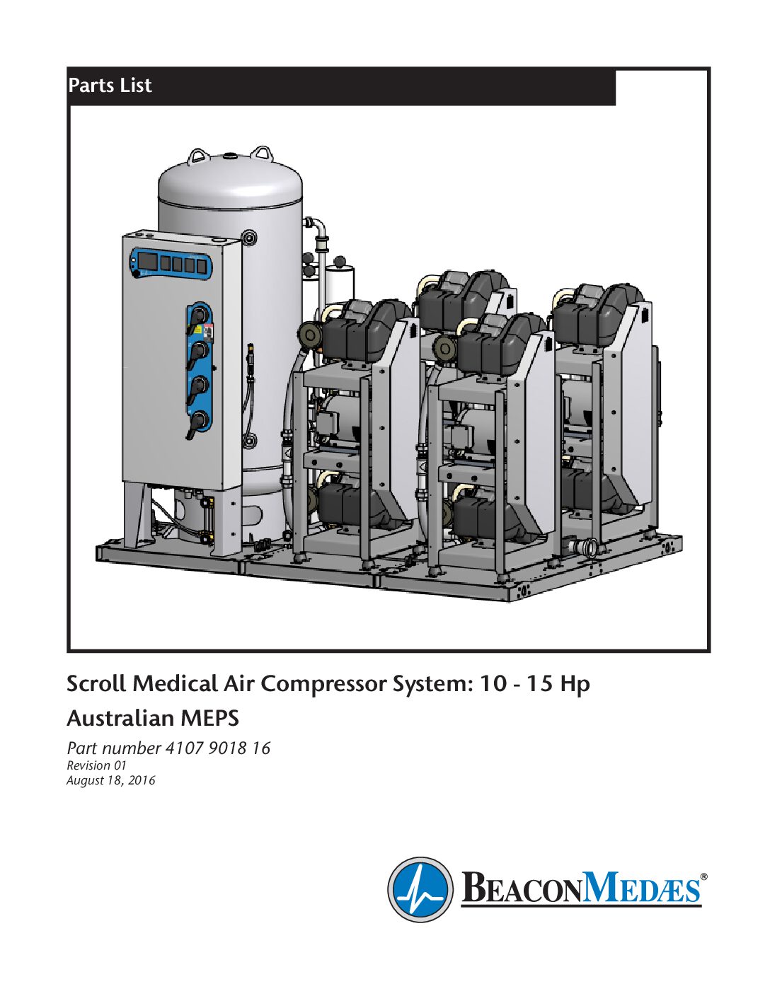 Australia Medical Scroll Air System Parts List 10-15 Hp 4107 9018 16 Rev01