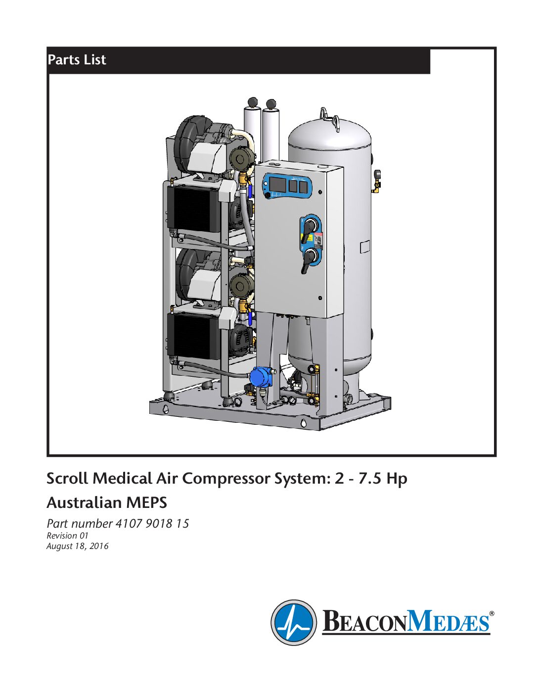 Australia Medical Scroll Air System Parts List 2-7.5 Hp 4107 9018 15 Rev01