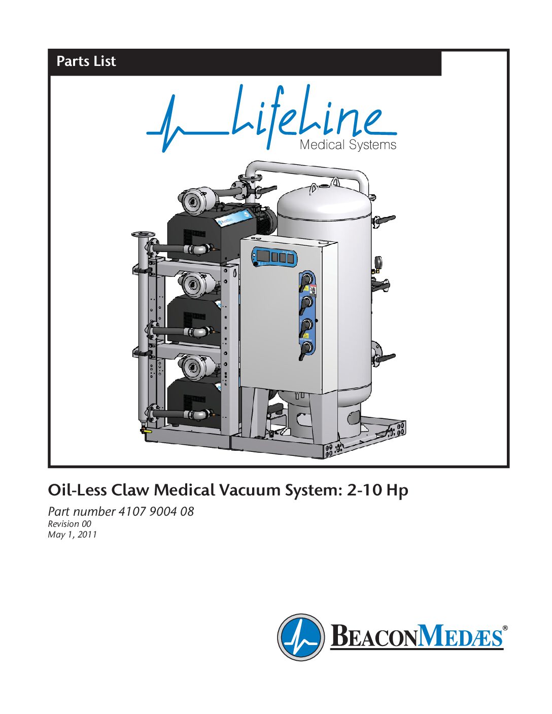 Lifeline Medical Claw Vacuum Parts List 2-10 Hp 4107 9004 08 Rev00