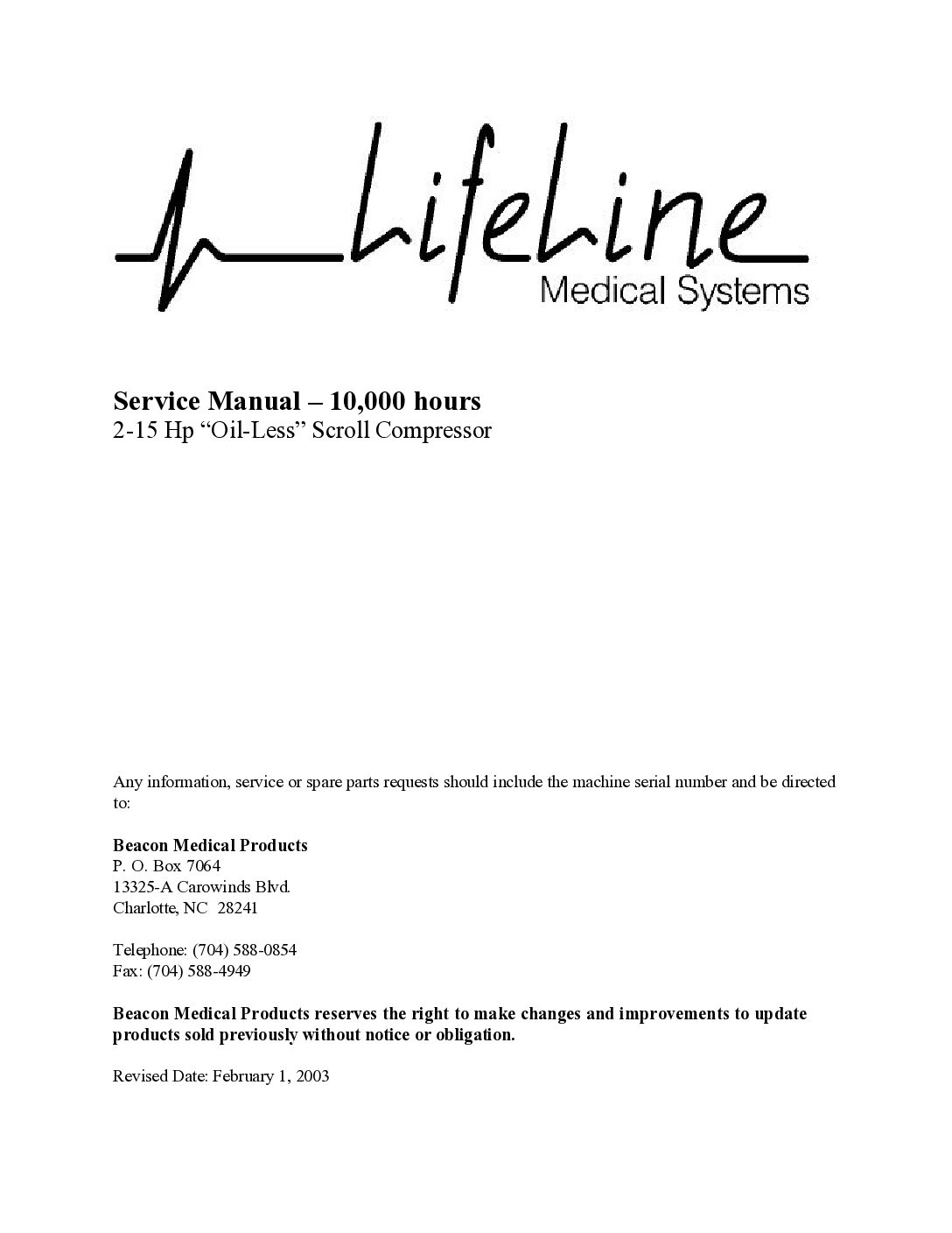Lifeline Scroll Service Manual 10,000 hrs