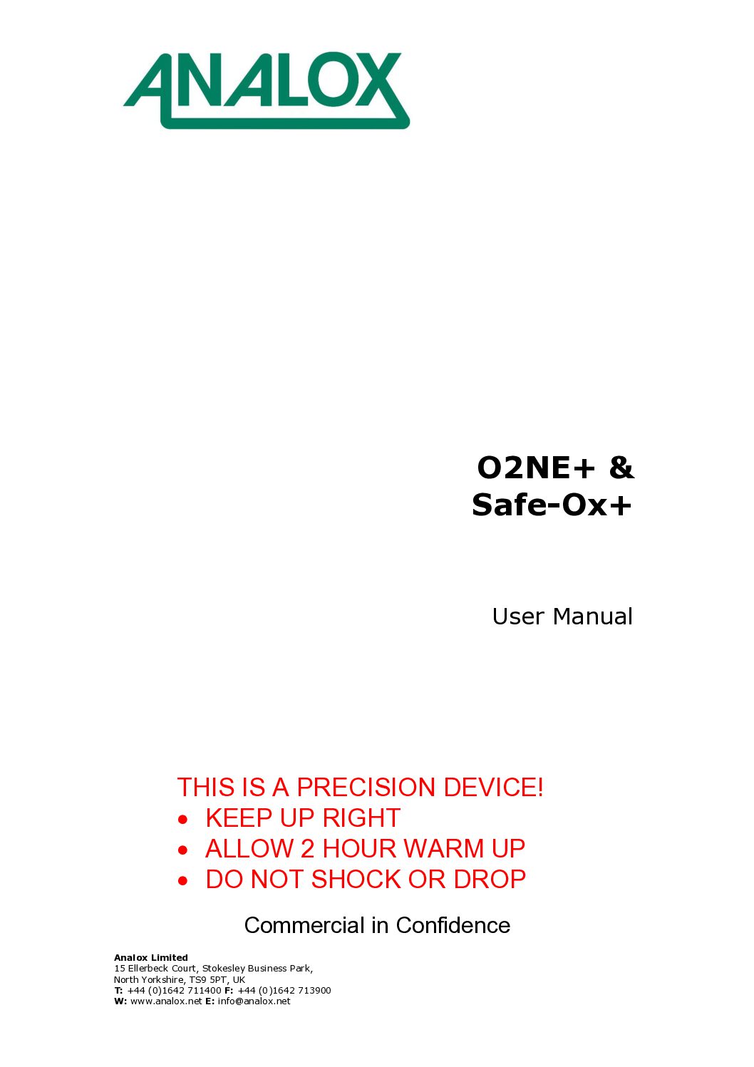 P0120-820-11 O2NE+ User Manual