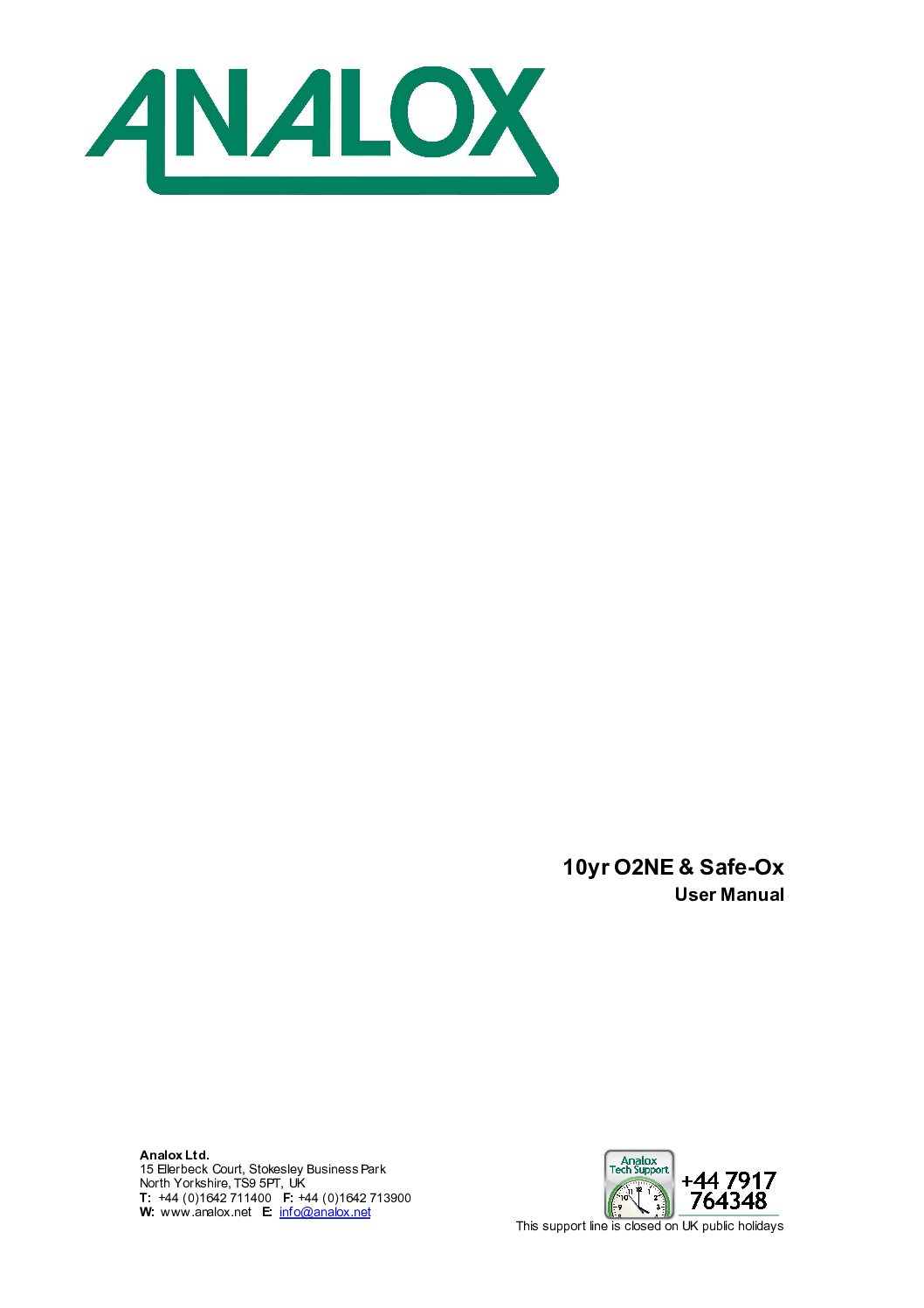 PO120-820-05 O2NE 10 Year User Manual