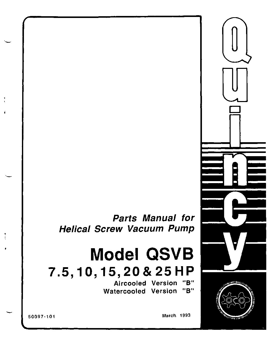 Parts Manual No 50097-101 QSVB 7.5 - 25 HP Version B March 1993