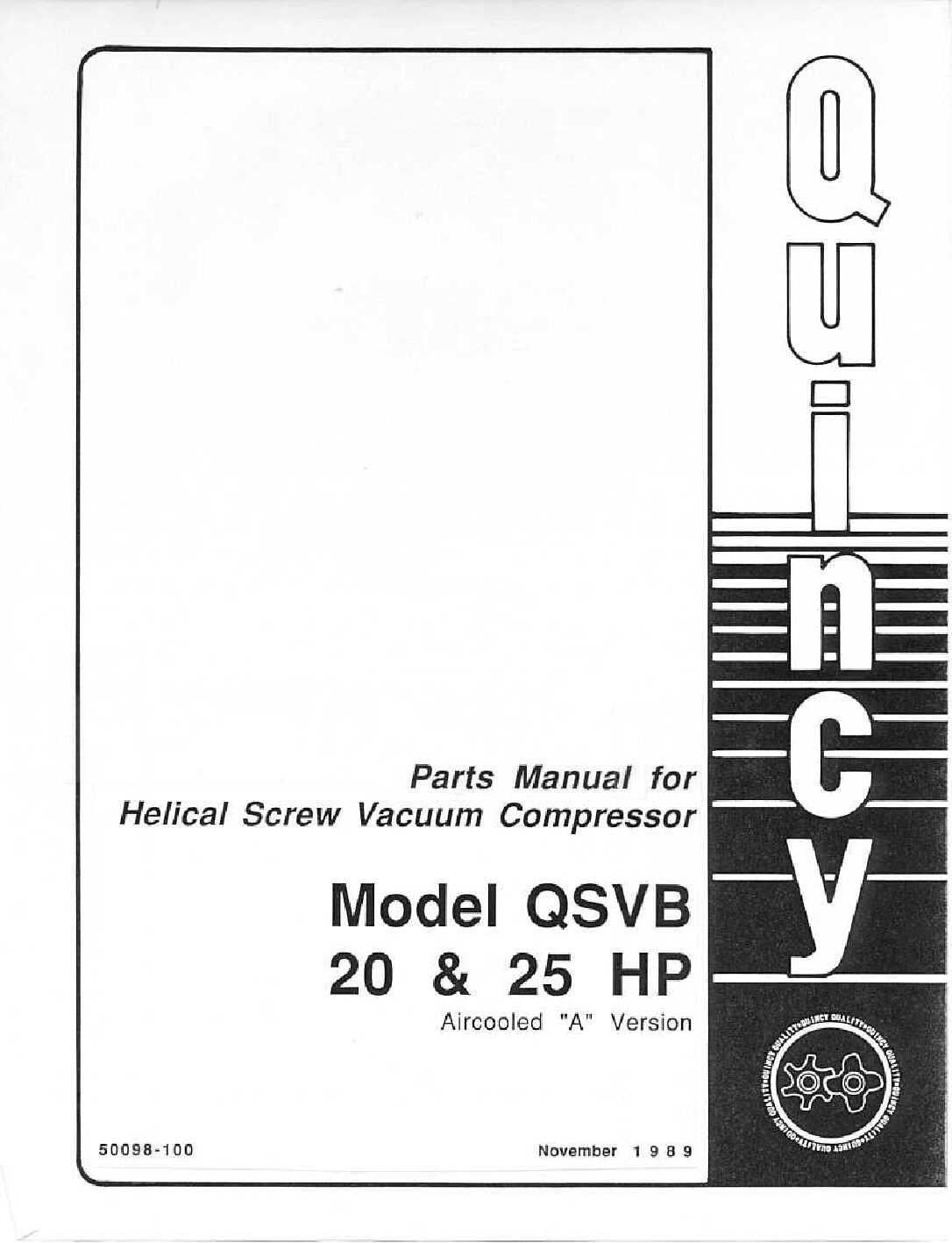 Parts Manual No 50098-100 QSVB 20 - 25 HP Aircooled A Version November 1989