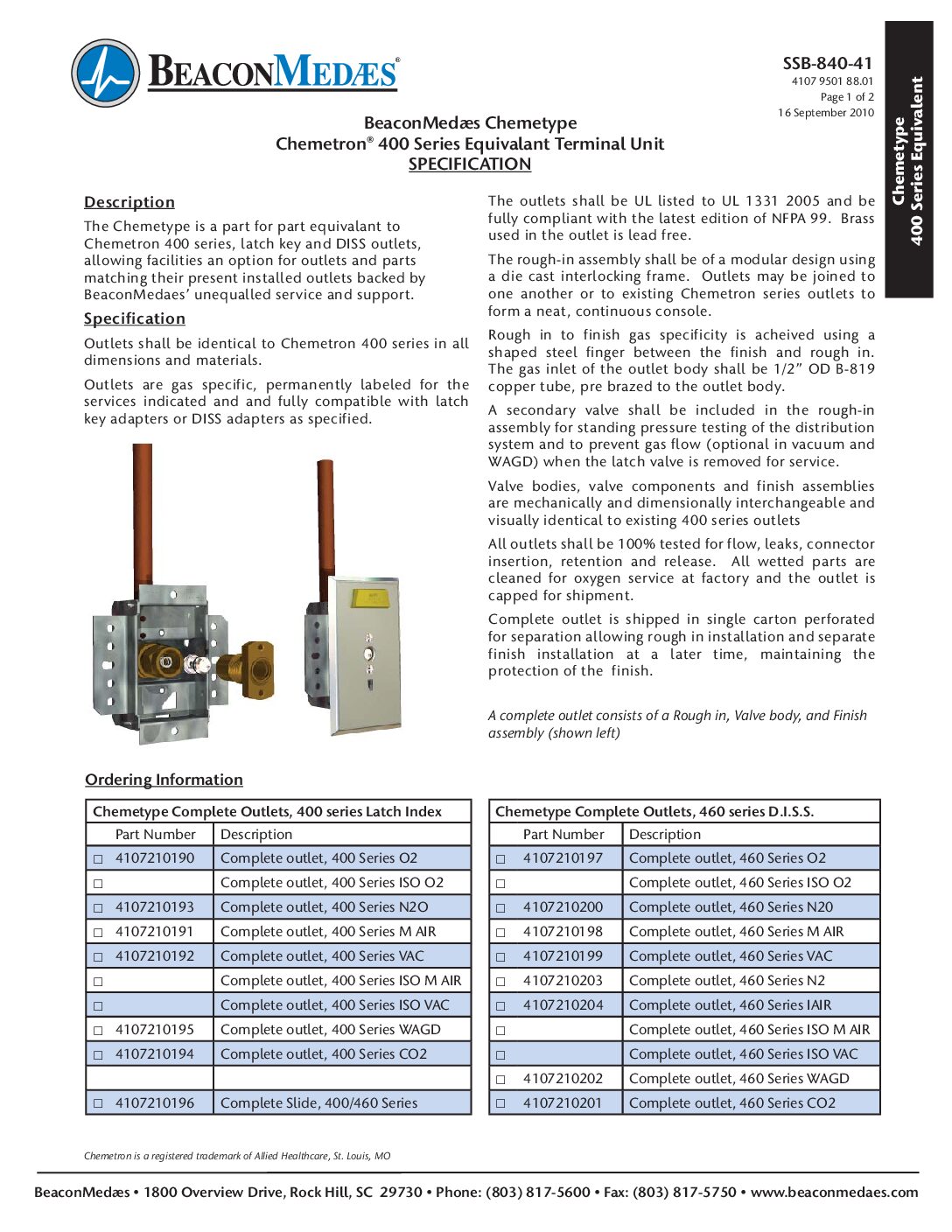 Chemetype 400/460 Series Equivalent Datasheet (SSB-840-41)