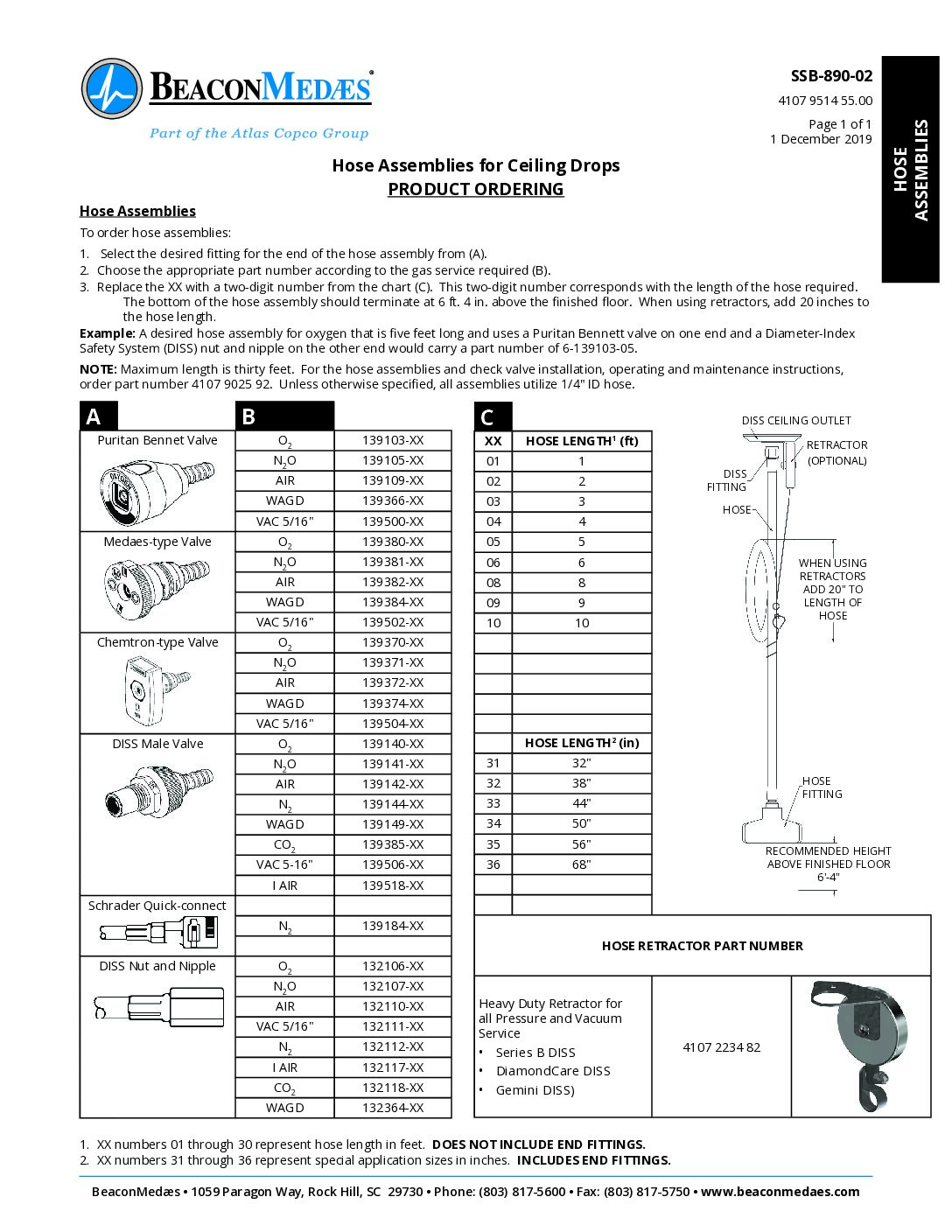 Hose Assemblies for Ceiling Drops Specification