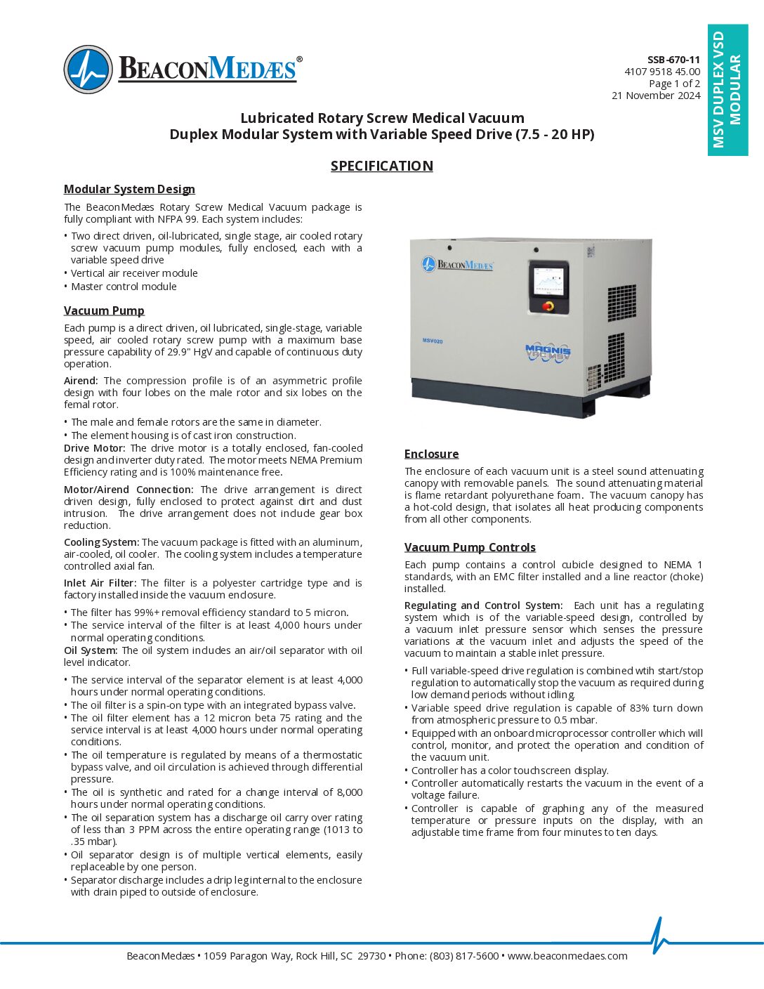 Magnis MSV Duplex Modular VSD 7.5-20 HP Technical Datasheet