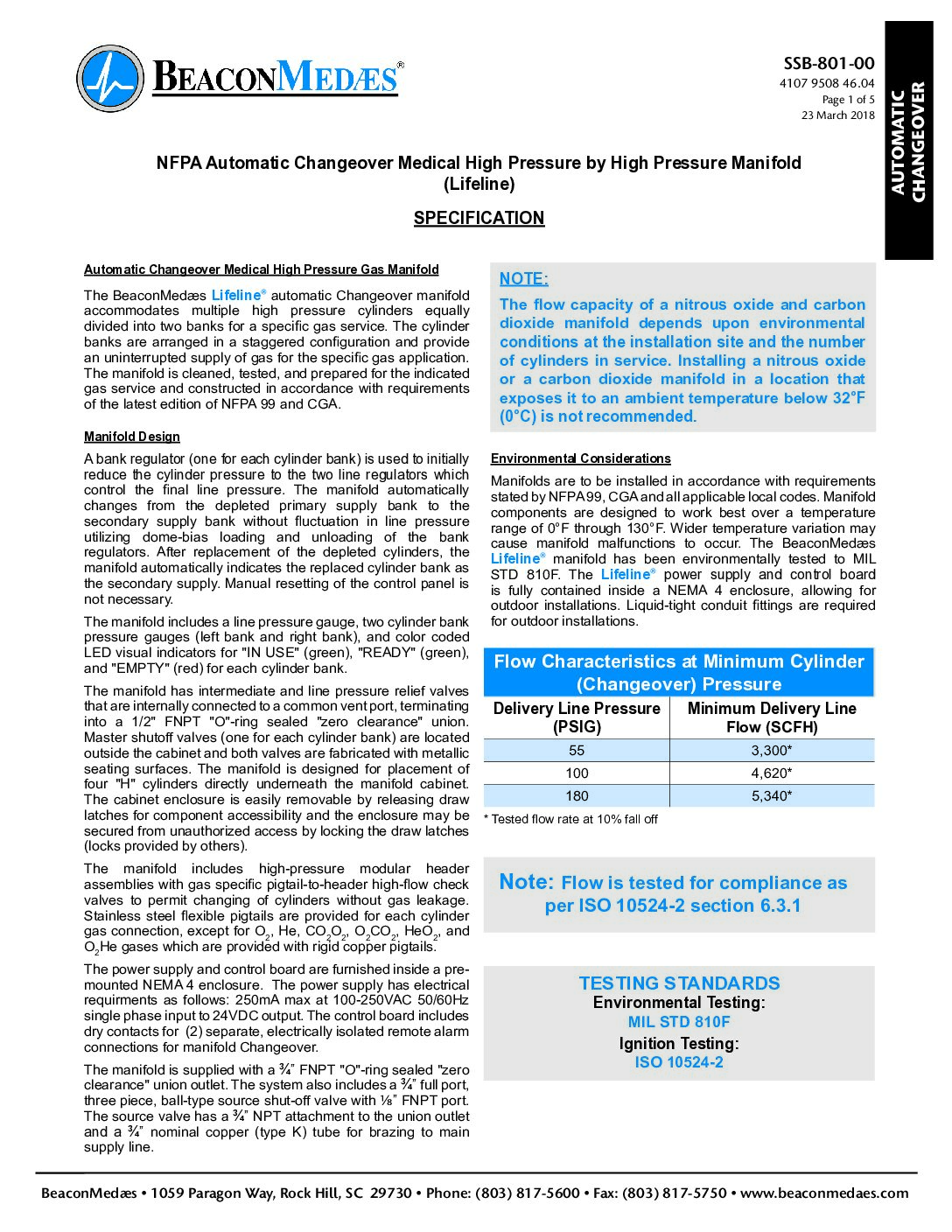 HPxHP Automatic Changeover Manifold Technical Datasheet