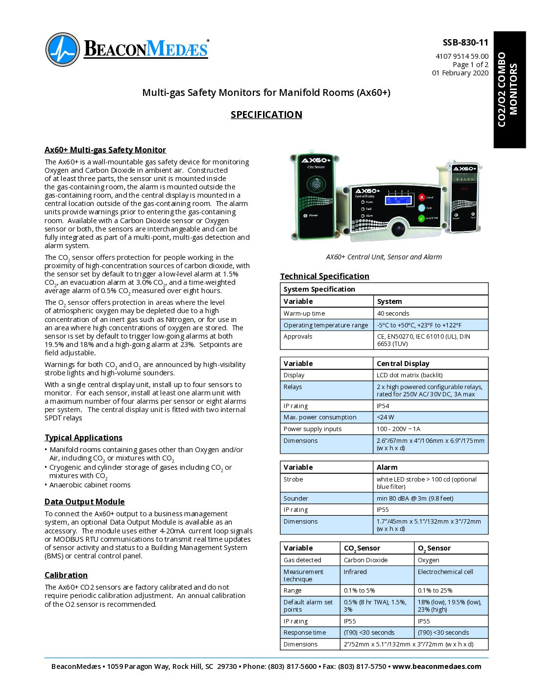 AX60 Gas Monitor Technical Datasheet