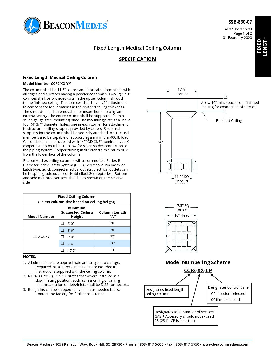 Fixed-length ceiling column datasheet 4107951016