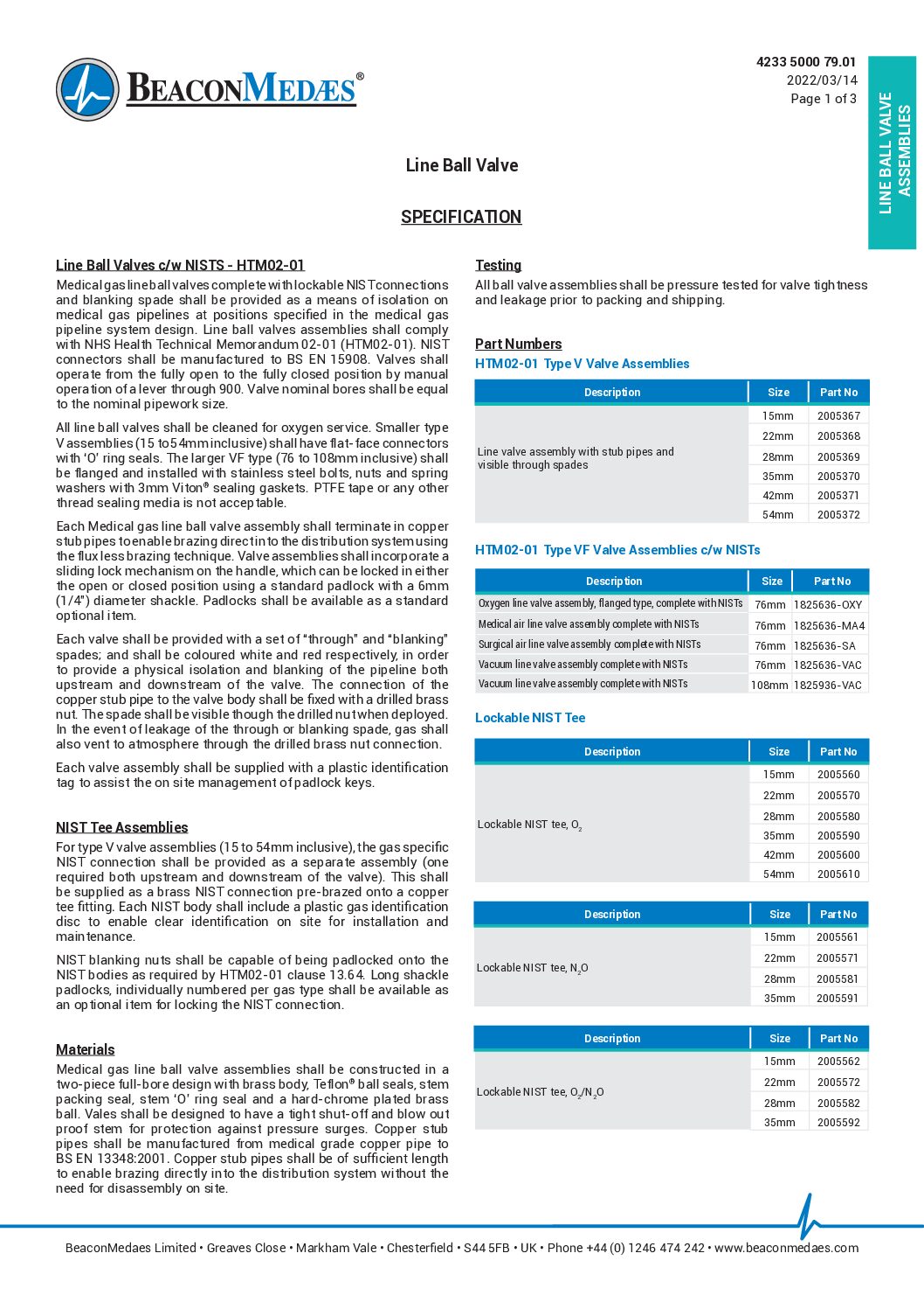 Line ball valves HTM technical datasheet 4233500079