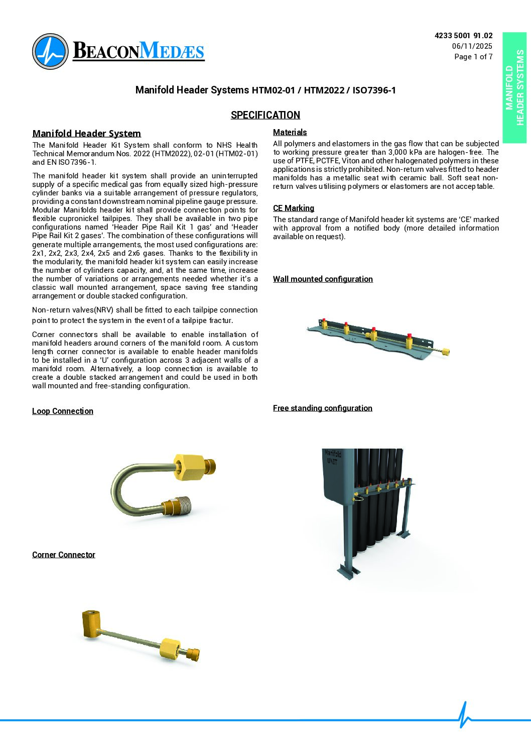 Manifold Header Systems HTM/ISO Product Specification Sheet